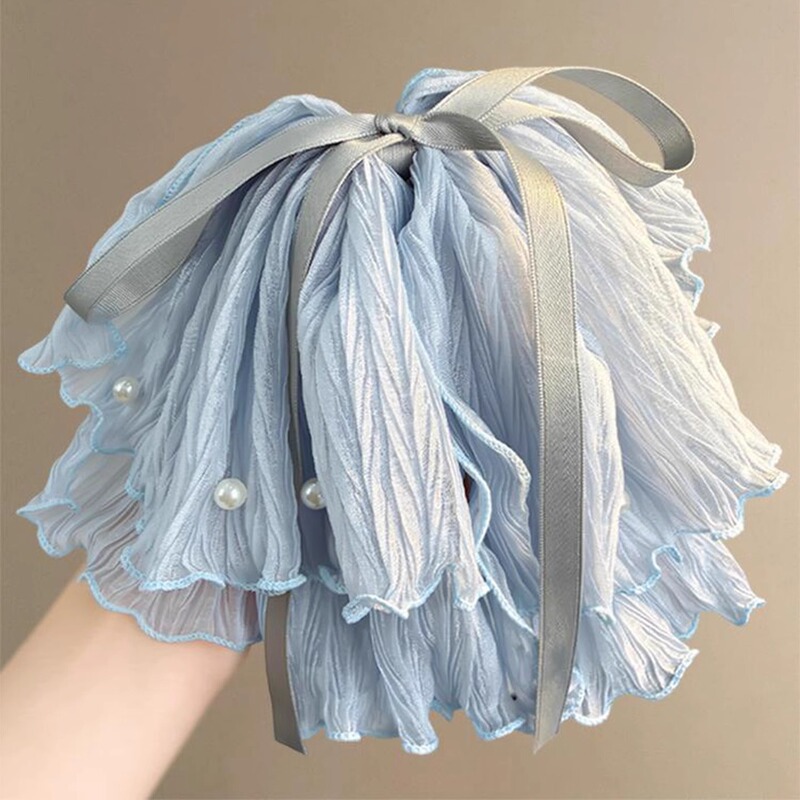 女性用フレンチメッシュリボンパールクリップ、後頭部にハイエンドのポニーテールヘアクリップ、半分結ばれた髪のシャーククリップヘッドバンド|undefined