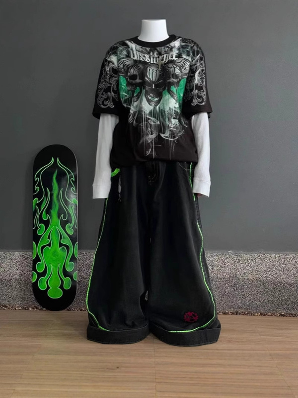 欧米のクロスボーダーjnco街頭ヒップホップhiphop水洗いジーンズ男刺繍ファッションゆるいデニム長ズボン|undefined
