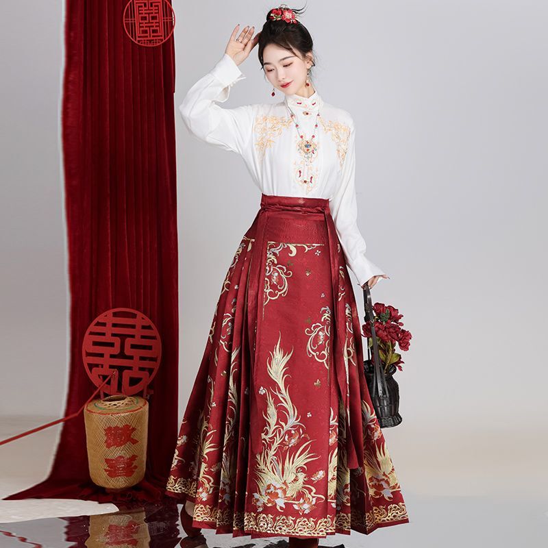 Original Large-Size Hanfu with Intricate Craftsmanship, New Chinese-Style National Style Embroidered Top, Mamian Engagement Toast Retro Ancient Style Set for Autumn
