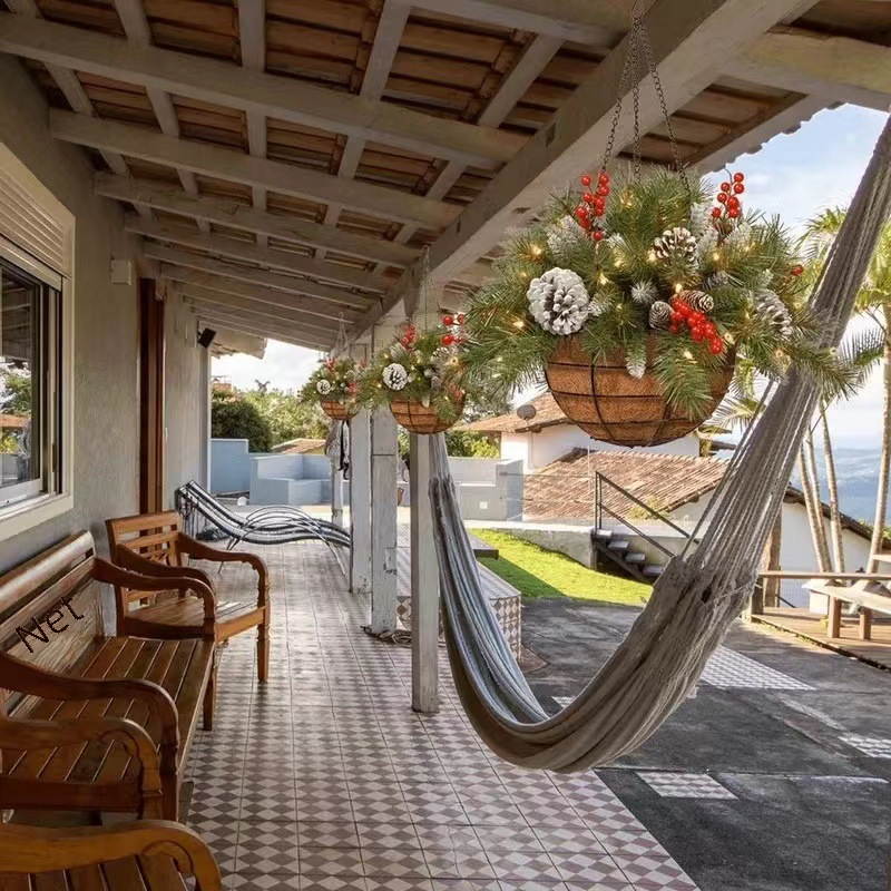 Cross Border Christmas Hanging Basket Wreath Independent Station Christmas Holiday Decorations Christmas Wreath Artificial Christmas Hanging Basket_voghion.com