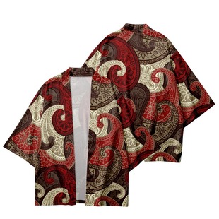 2024 Summer Kimono Cross-Border Tentacle 3D Printed Three-Quarter Shirt Robe Cardigan Loose Men's Feather Woven Delivery