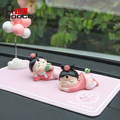 如果車品zakka新中式樹脂卡通可愛女孩桌面裝飾車載內飾汽車擺件