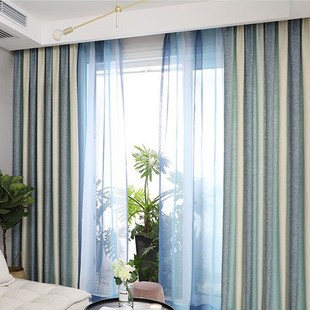Cross-border coarse hemp color strip imitation hemp Nordic style living room bedroom children's bay window curtain fabric window screen wholesale finished products