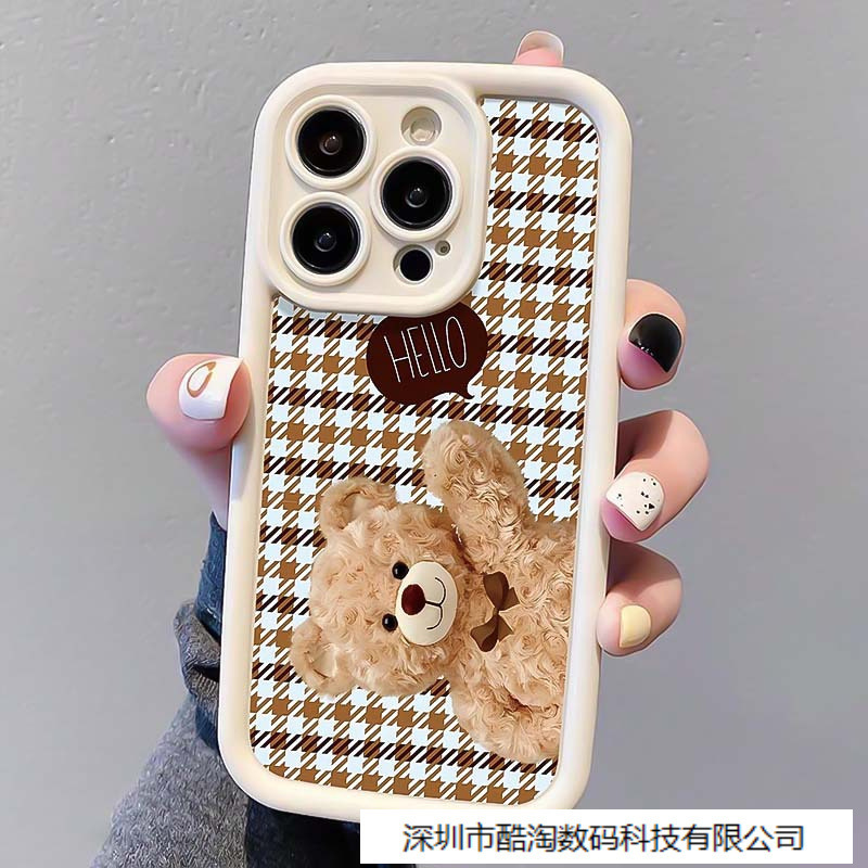 Plaid Teddy Bear Suitable for iPhone 11/12/13Pro/14/15/16Promax Ladder Phone Case