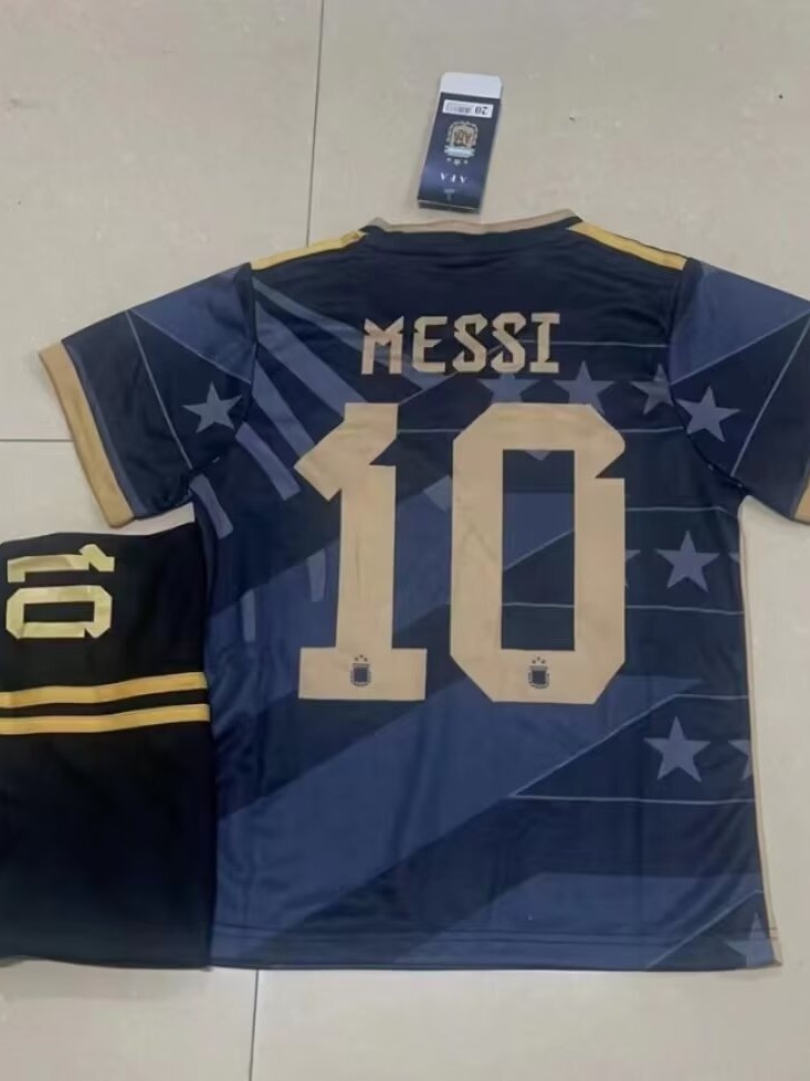 23-24アルゼンチンブラック10号メッシサッカーユニフォーム子供成人ユニフォームデジタル印刷14ヤード-30ヤード