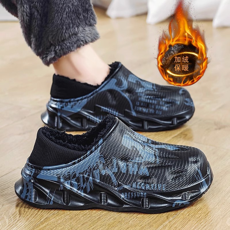 Zapatillas de algodón de invierno para hombres, bolsas de calentamiento gruesas, zapatillas de algodón de tamaño grande, zapatillas de algodón para jóvenes en el hogar, zapatillas de algodón para el interior.