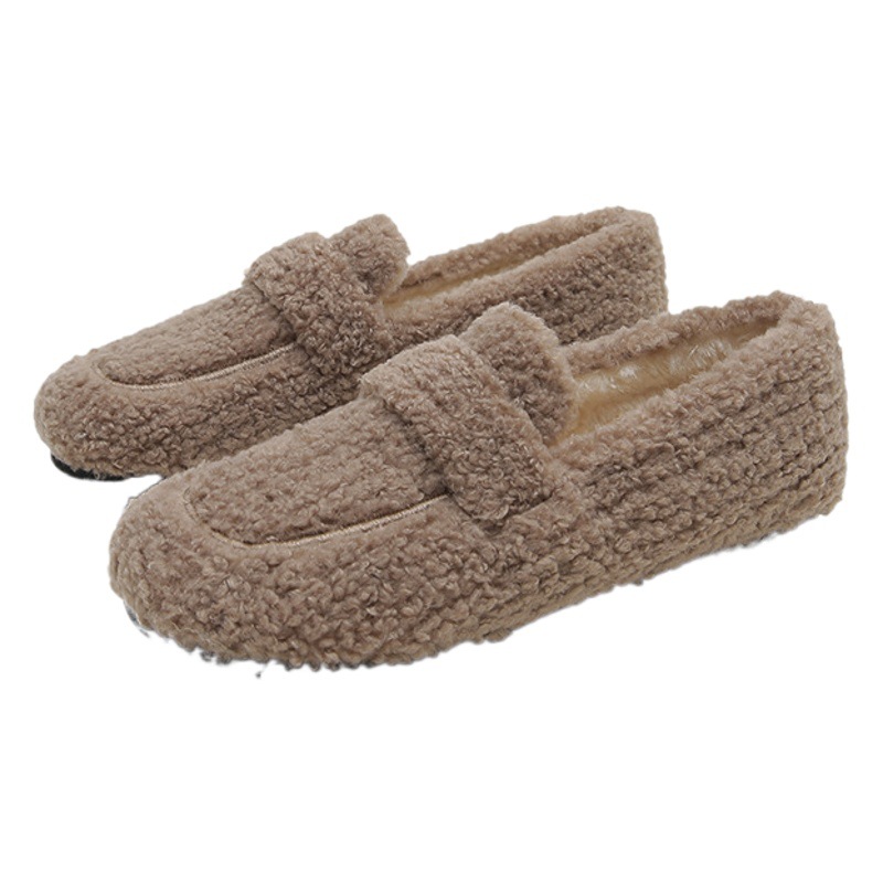 444-6 estilo coreano forrado de lana zapatos de felpa caliente Otoño e Invierno de las nuevas mujeres mocasines slip-on Fondo suave talón plano bombas de algodón