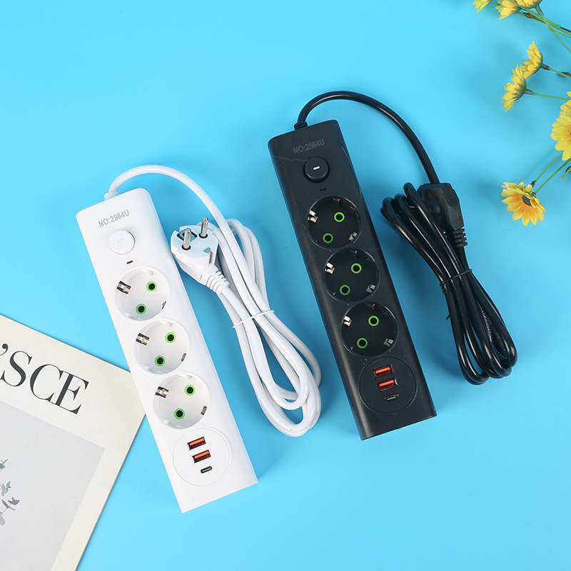 2USB+1Type-c手机充电接口中性袋子包装黑白壳总开关欧式欧孔欧标