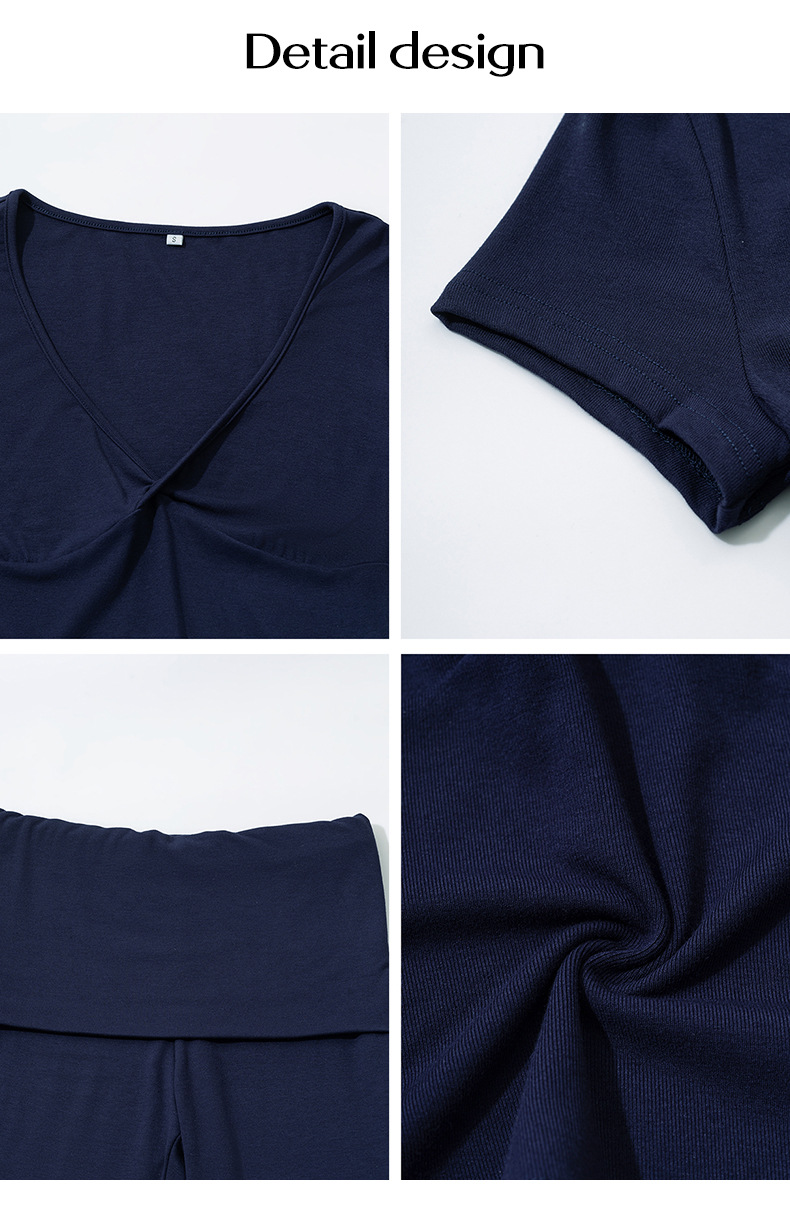 2026 Spring And Summer Casual Women's Suit Sexy V-neck T-shirt Micro-pull Pants 2-piece Women's Clothing_ecoleips.com