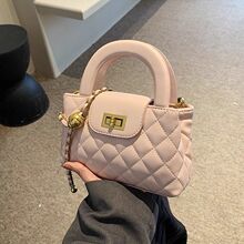 时尚包包新款手提包包轻奢小众高级感菱格法式粉色女士斜挎包