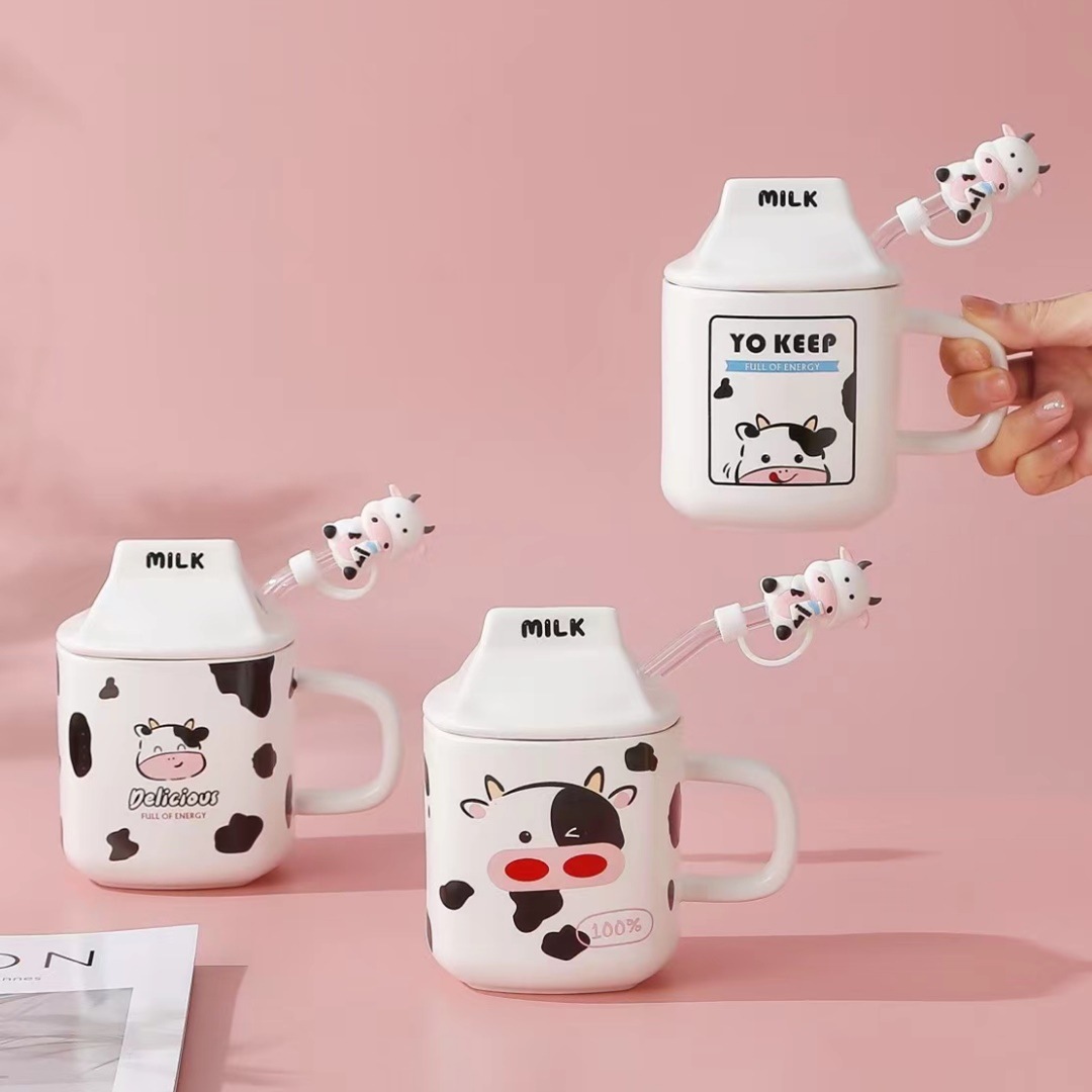 Creativo personalizado leche taza de agua desayuno Taza de cerámica con tapa paja taza de dibujos animados con mano regalo taza de café simple