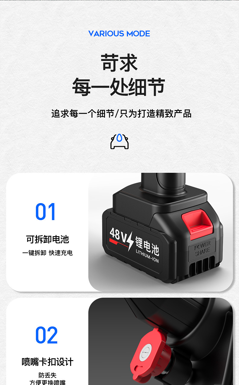 Wireless portable car washing machine car home high pressure car washing water gun lithium battery cleaning machine car washing pump tube wholesale