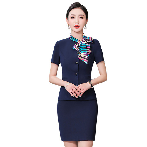 The stewardess uniform suits restaurant waiter hotel front desk work uniform dress with short sleeves clothes