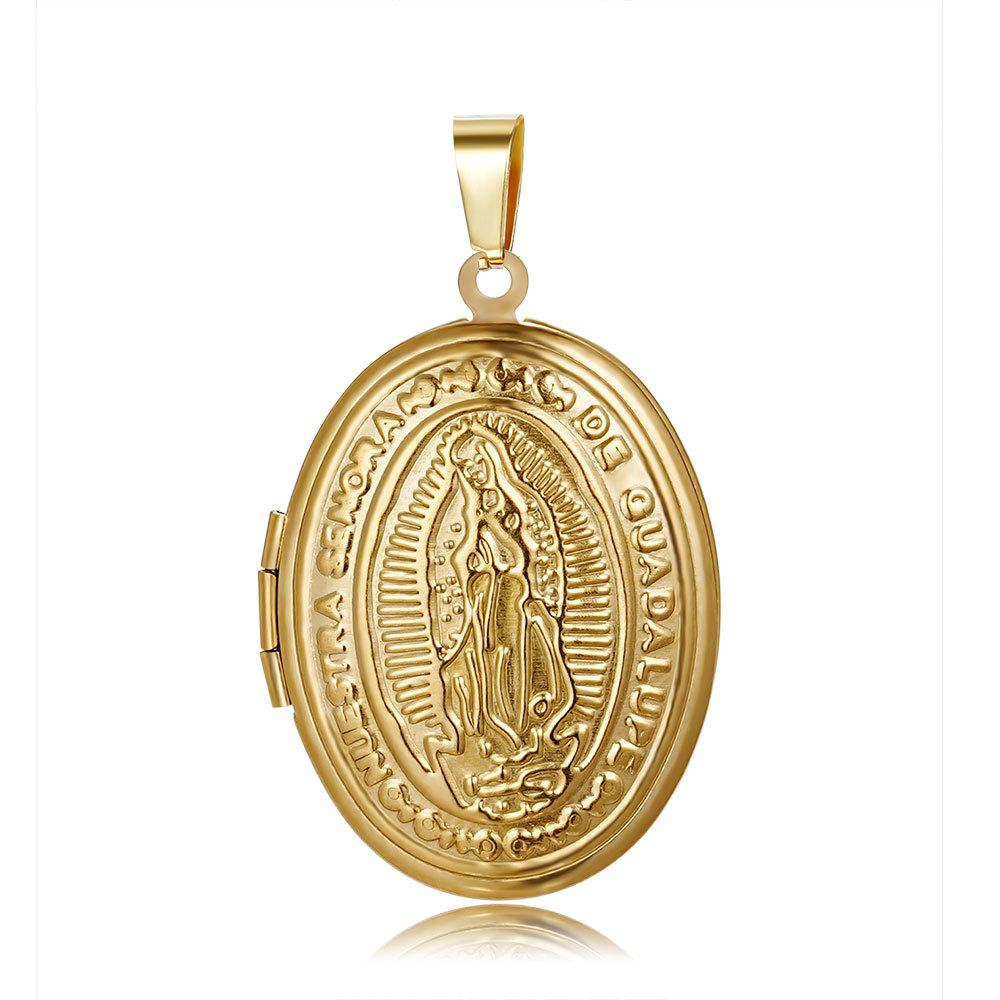 316L espejo de acero inoxidable pulido plasma ovalado bricolaje pareja caja colgante collar de galvanoplastia de oro real de 18K