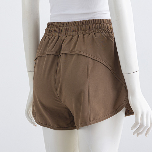 Cross-border women's high-waist yoga double-layer pseudo two-piece quick-dry running zipper casual fitness anti-slip shorts