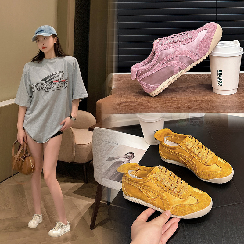 The first layer of cowhide ice silk satin breathable mesh training shoes women's 2025 new lace-up ins casual sports shoes