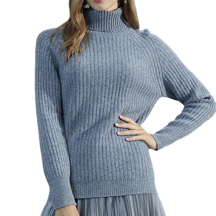 Suéter de lana para mujer con cuello alto, jersey acanalado, corte holgado, tejido de punto, lana fina, elegante para ir al trabajo.