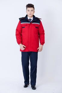 Winter cotton-padded jacket thickened warm work clothes for men and women with reflective color matching live inside surface detachable semi-large cotton-padded jacket