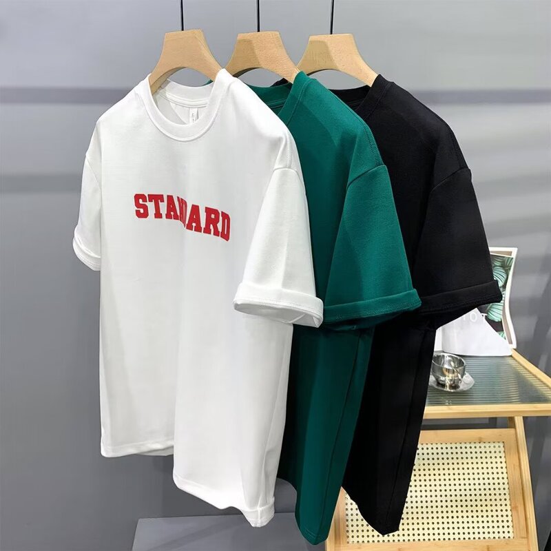 Heavy American retro short-sleeved T-shirt men's summer men's fashionable loose printed half-sleeved T-shirt undershirt