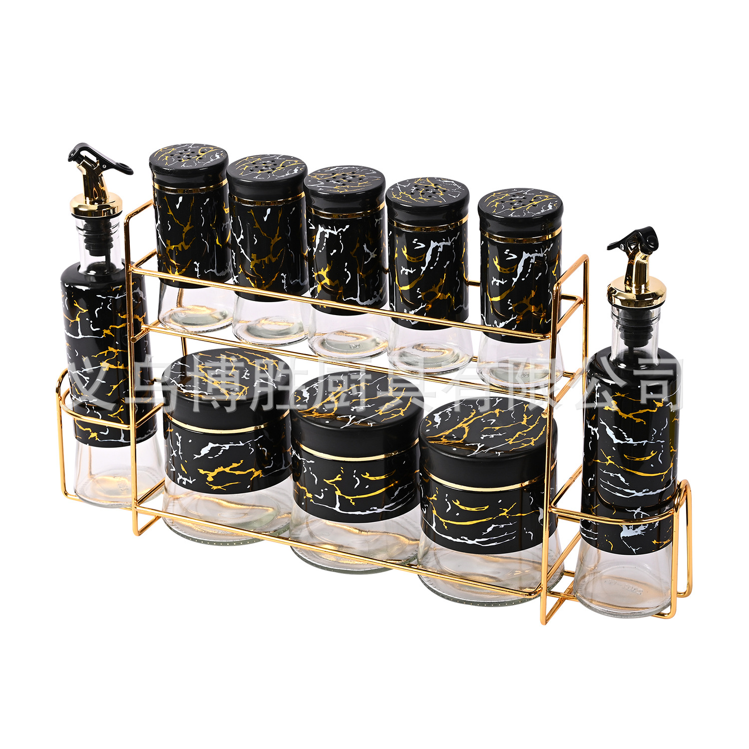 Botella de condimento Engrasador de almacenamiento tarro traje con estante de hierro Dubai Comercio exterior cocina almacenamiento multi-pieza conjunto de gama alta suministros de cocina