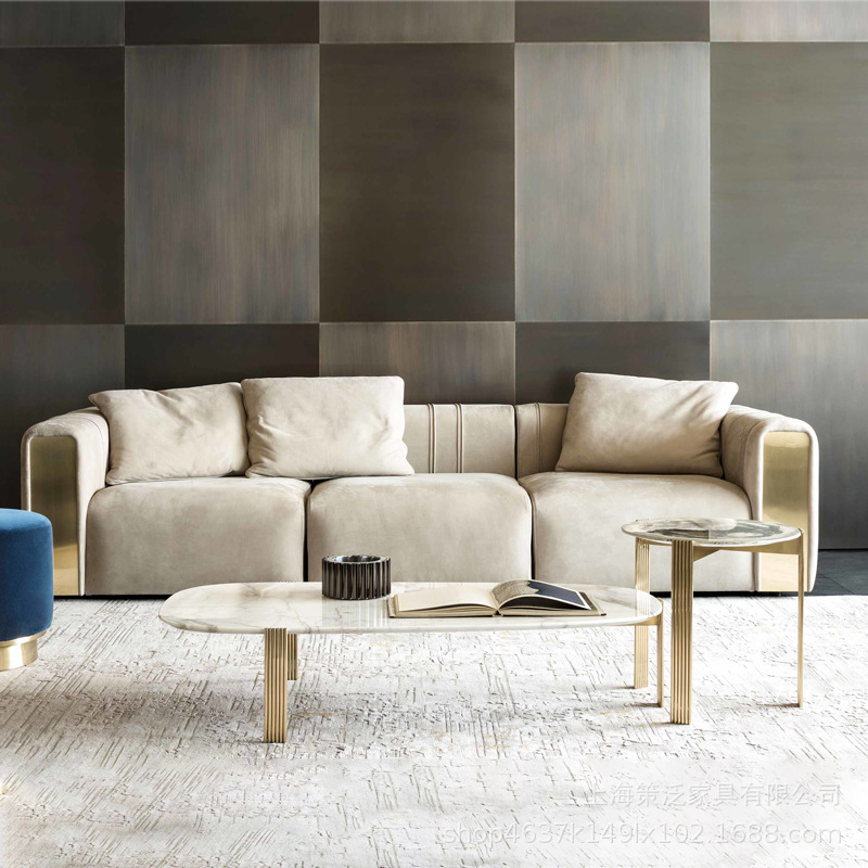 设计师意大利同款意式轻奢不锈钢三人位沙发客厅现代模块组合沙发