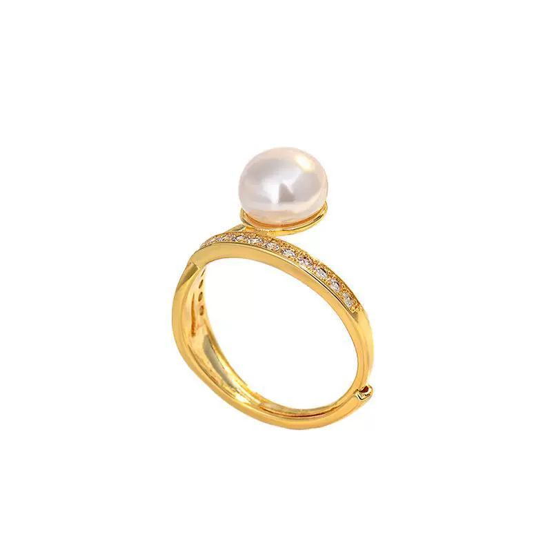 Small design ring, one size zirconium from pearl, accessory, light luxury style