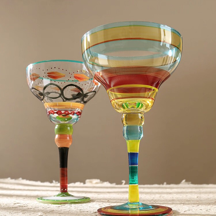 Hand-painted creative margarita glass, high aesthetic value, tall stem cocktail glass, glass cup, crystal mixing glass for bar Hand-painted creative margarita glass, high aesthetic value, tall stem cocktail glass, glass cup, crystal mixing glass for bar