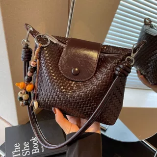 小众编织纹包包女新款时尚油蜡皮通勤包日常高颜值百搭单肩斜挎包