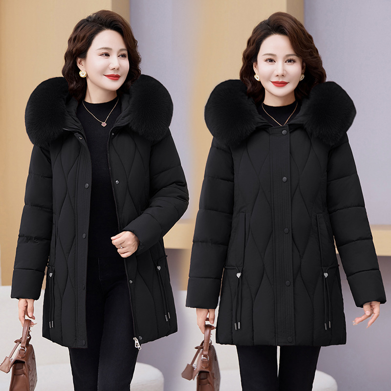 Ropa de mujer de mediana edad, abrigo de algodón de invierno, madres jóvenes vestidas con cuello de cabello grande, chaqueta de algodón gruesa media y larga image 4