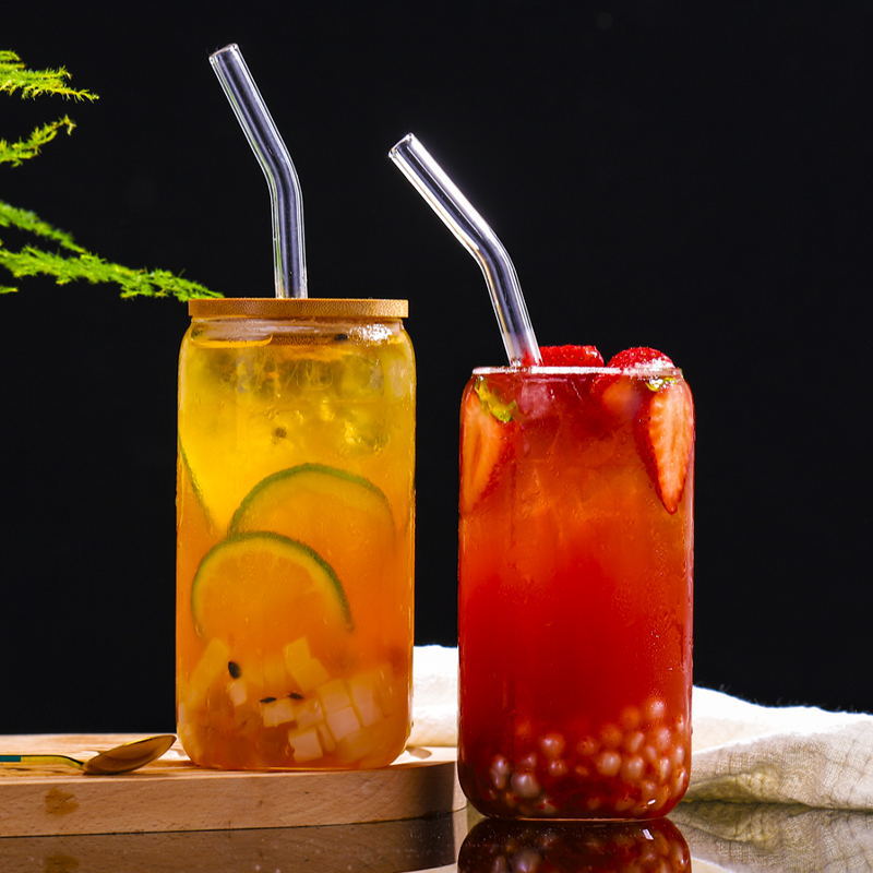 Taza de Coca-Cola taza de paja de bambú taza de vidrio de alto silicio de silicio de alto valor de cuatro estaciones taza de bebida fría al por mayor