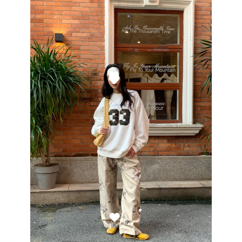 现货高品质【曼巴棉300克+加绒400克】秋冬圆领宽松印花卫衣女|undefined