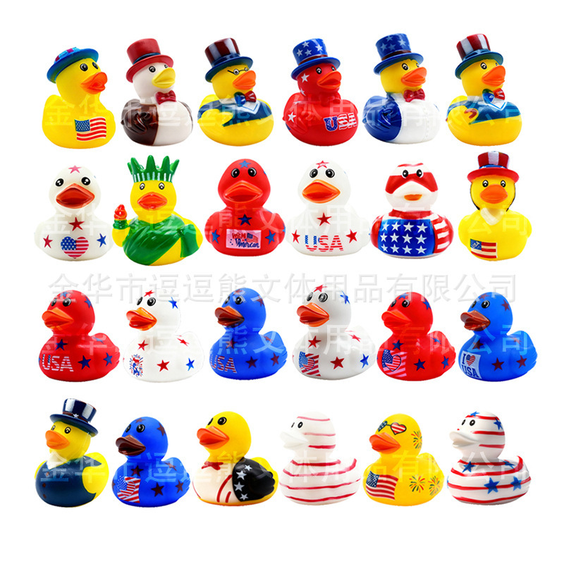 Cross-Border New Product Rubber Duck 24 Styles American Independence Day Little Yellow Duck Kidsren's Toy Pinch and Call Little Duck
