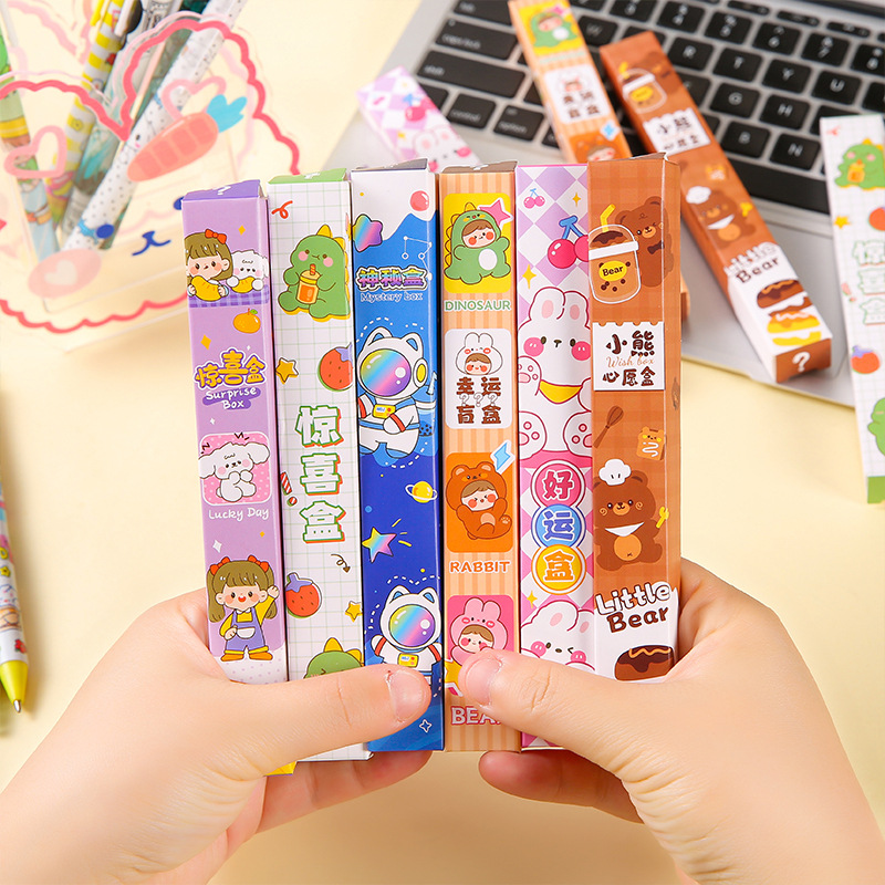 Bolígrafo de góner de prensa de dibujos animados creativos, regalo de estudiante de alto valor, caja ciega inspiradora linda, bolígrafo, papelería al por mayor