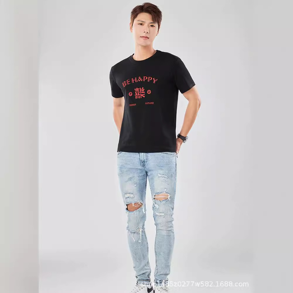 Nueva camiseta con sensación de hielo para hombre de manga corta Solona, camisa cultural, camisa publicitaria de letras, ropa de trabajo suelta de cuello redondo, impresión de letras