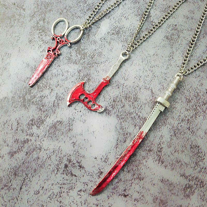 Retro Exagerado Patrón De Halloween Tijeras Aleación Víspera De Todos Los Santos Mujeres Collar Colgante display picture 5
