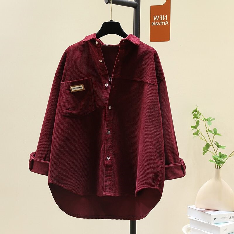Autumn and Winter New Thickened Corduroy Long-Sleeved Shirt Women's Korean Style Fashionable Loose Casual Mid-Length Cardigan Shirt