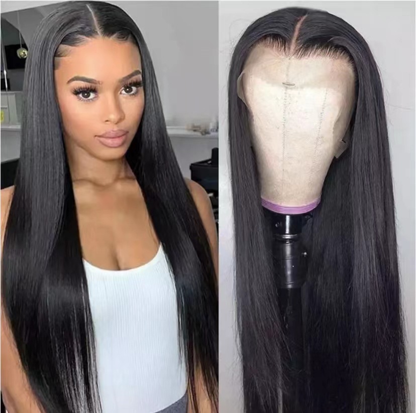 Dy010 middle parted straight hair black