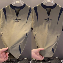 潮流时尚轻奢大牌男装上衣夏季新款简约高级感字母撞色短袖t恤