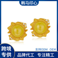 925银天然满蜜蜡耳钉小众时尚轻奢设计感琥珀耳饰新款百搭女银饰