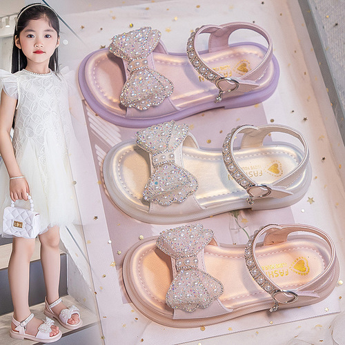 2025 Summer Girls' Sandals, Princess Style: Soft-Soled Crystal Shoes for Little Girls and Toddlers—Perfect for Children's Performances