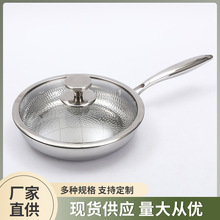 高颜值无涂层平底锅牛排猪扒家用煎锅锤纹304不锈钢不粘锅定制