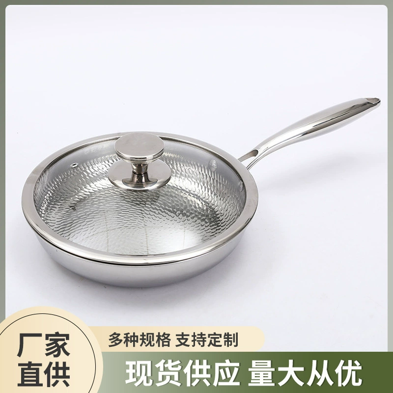 Высококачественная сковорода без покрытия для стейков и свиных отбивных, бытовая сковорода с кованой текстурой, сковорода с антипригарным покрытием из нержавеющей стали 304, настраиваемая.