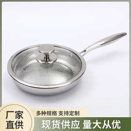 高颜值无涂层平底锅牛排猪扒家用煎锅锤纹304不锈钢不粘锅定制