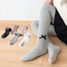 秋季新款侧边麻花小蝴蝶结儿童连裤袜可开档女童打底裤袜子