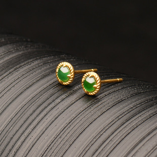 24K foot gold inlaid natural A goods jade ice egg surface small earrings Valentine's Day birthday gift Guofeng gold earrings