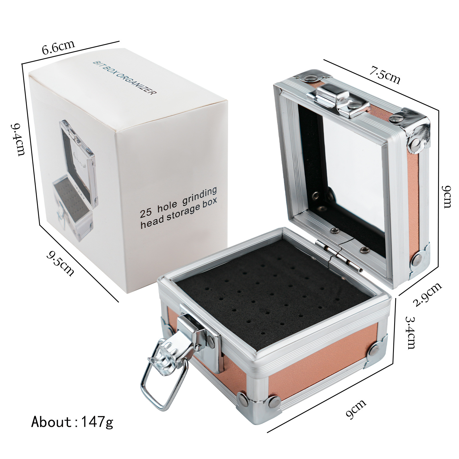 Caja de manicura de alta gama caja de aluminio 25 agujeros caja de cepillo de acabado de almacenamiento de acabado de escritorio portátil exhibición de artículos