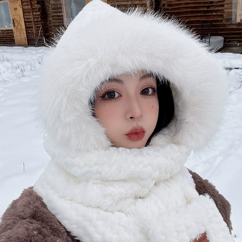 Зимняя шапка, комплект для утепления, милая шарф, ветрозащита перчатки, набор из 3 предметов, увеличенная толщина, три в одном