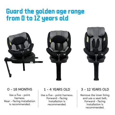 I-Size Certified Child Car Safety Seat for Babies Aged 0-12 Years 360 ° Rotating Isofix Support Leg