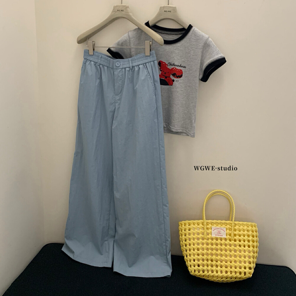 Liquidación, sin devoluciones ni cambios, pantalones de pierna recta adelgazantes de cintura alta elásticos versátiles informales de estilo minimalista para mujer, verano W5664 image 5