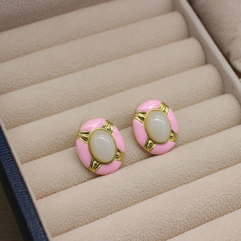 Retro Oval Alloy Inlay glass Womenu0027S Ear Studs 1 Pair